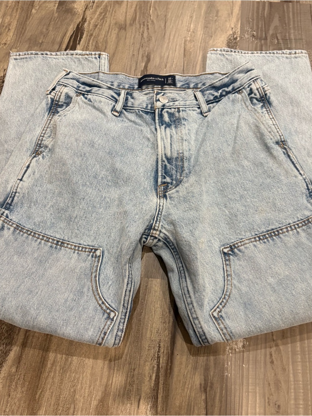 Abercrombie & Fitch Men's Double Knee 90’s Loose Blue Jeans 31x32 - Picture 5 of 9